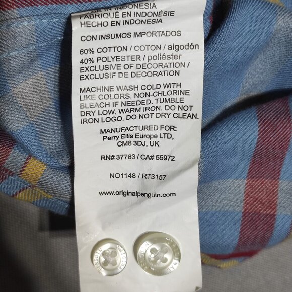 An Original Penguin by Munsingwear button down shirt men's sz M light blue check - Picture 7 of 11
